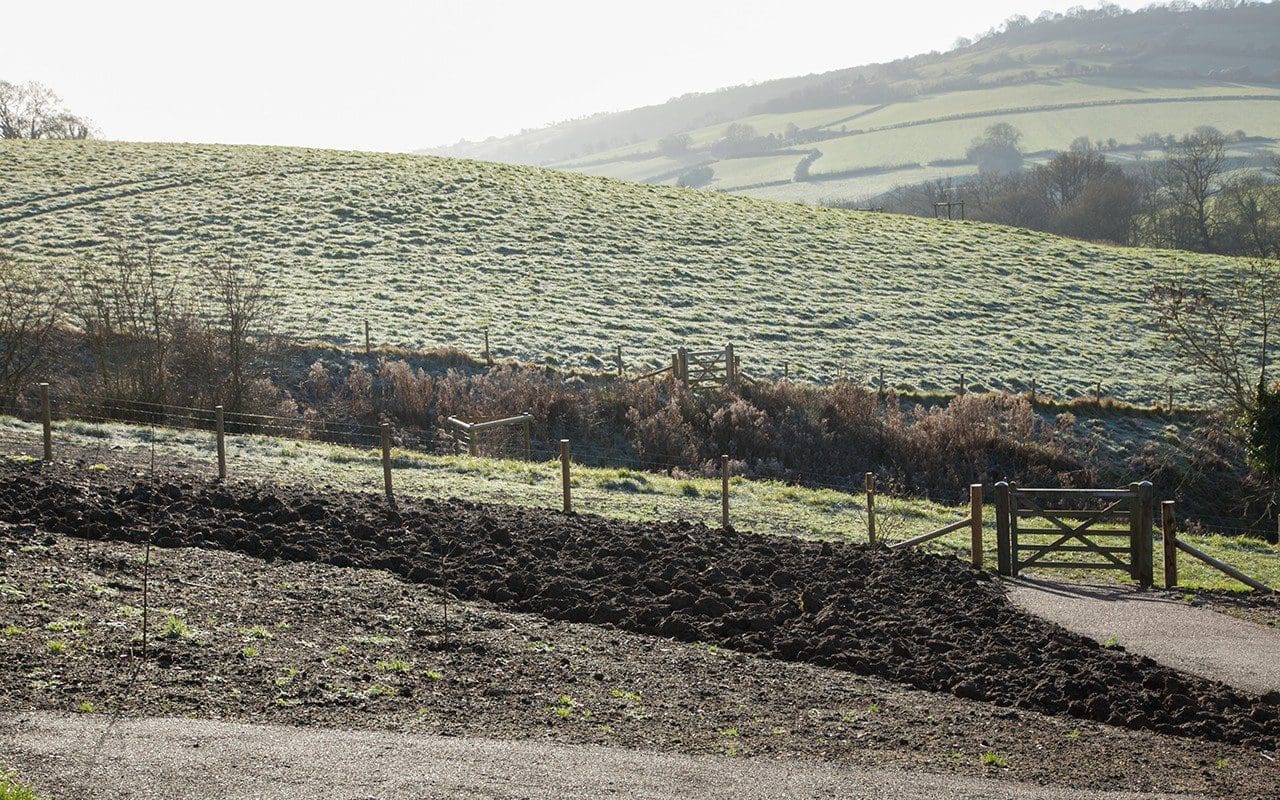 Dug over soil in new planting bed at Dan Pearson's Somerset property