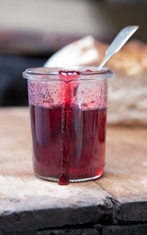 Redcurrant, raspberry & rose Geranium Jelly. Photo: Huw Morgan