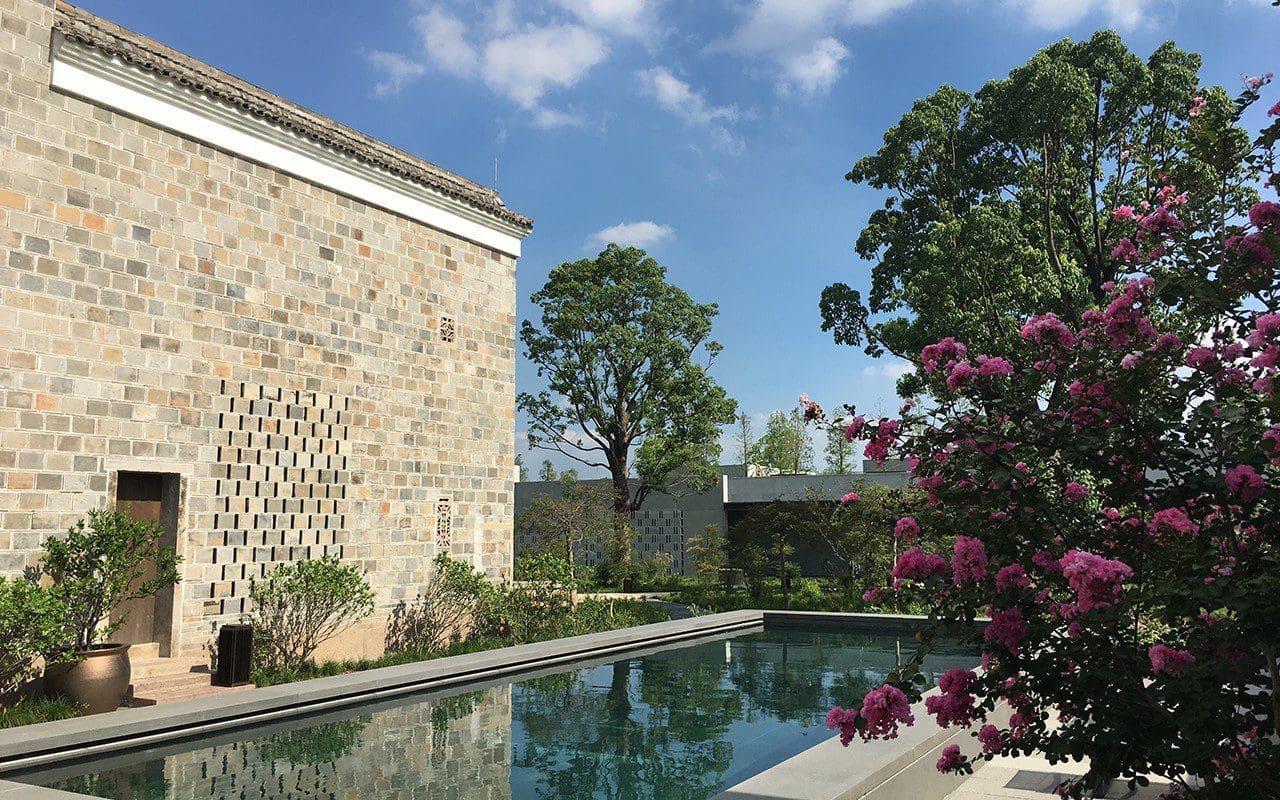 The rear garden of one of the antique villas at Amanyangyun Shanghai